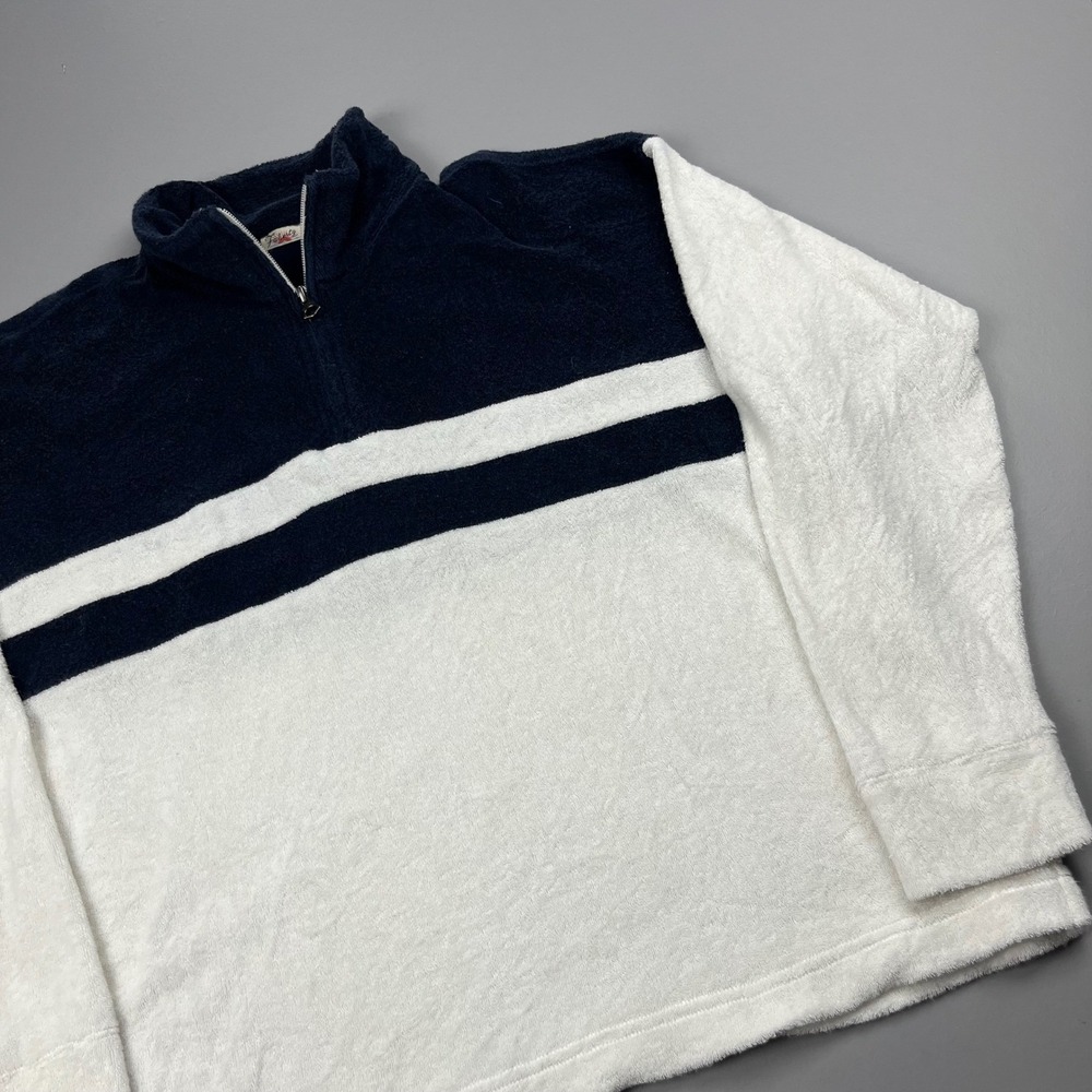 Faherty Quarter Zip Pullover Womens Large White Navy Stripe Terry Cloth WKU2345
